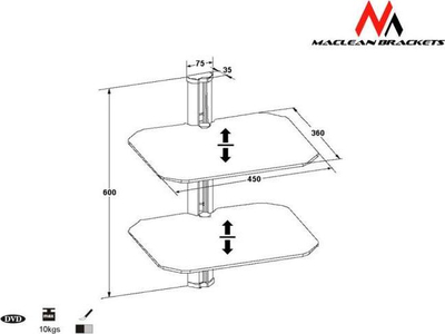 Raft muror Maclean MC-662, 2 rafte xhami, deri 10 kg, ngjyrë argjendtë