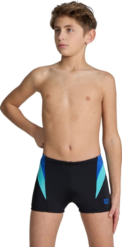 Shorce noti për djem Arena Swim Short Panel, stil boxer, rezistente ndaj klorit, të zeza me blu