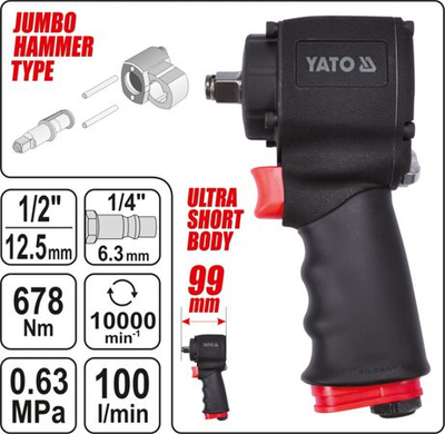 Çelës goditës me ajër YATO YT-09512, 1/2", trup alumini, i zi