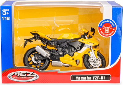 Играчка мотоцикл MSZ Yamaha YZF-R1, размер 1:18, метал die-cast, жолта