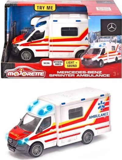 Lodër autoambulancë Majorette Grand Series Mercedes Benz, për kalamaj, e bardhë
