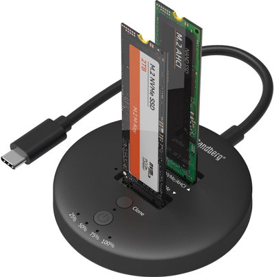 Dok bazë për SSD Sandberg USB 3.2 Cloner Dock, për NVMe M.2, USB C 20 Gbps, i zi