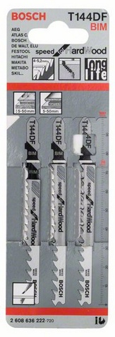 Set sharra pendulare Bosch T144DF, për dru të fortë, BIM, 3 copa