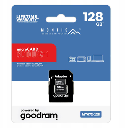 Kartë memorie Montis MT072-128 microSD, 128GB, CL10 UHS-I, e zezë