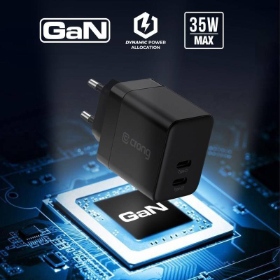 Karikues muri Crong Ultra Compact GaN 35W, 2x USB-C PD 3.0, i zi