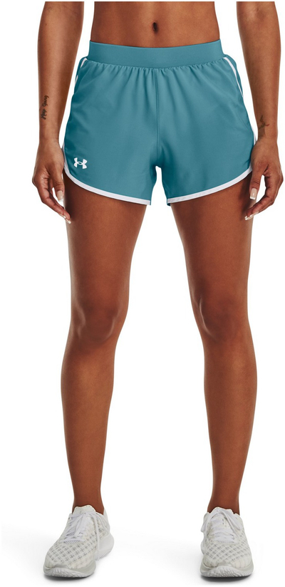 Pantallona të shkurtra sportive Under Armour Fly-By 2.0, për femra, poliestër, blu me të bardha