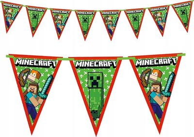 Girlandë zbukuruese Minecraft, 8 flamurë, karton, 2.3m