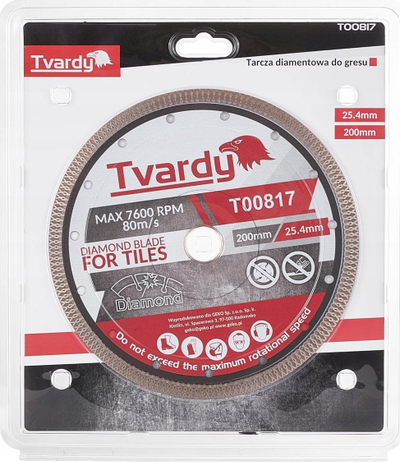Disk diamant prerës për pllaka Tvardy T00817, 200mm, vrimë 25.4mm, i kuq