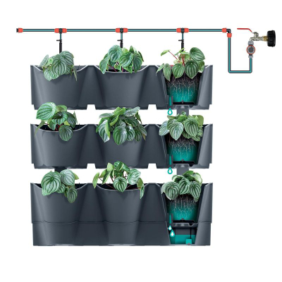 Kopsht vertikal muri Prosperplast CASCADE WALL, me sistem ujitje, plastik, antracit