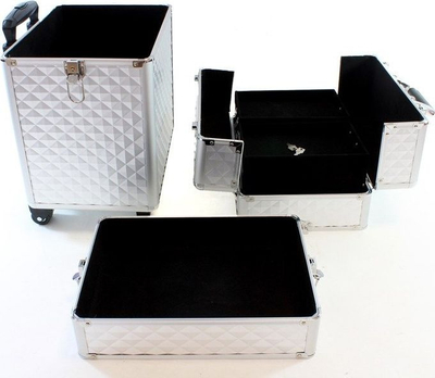 Valixhe kozmetike CA19 Trunk, 3 në 1, me rrota, 61x36x25 cm, argjendi