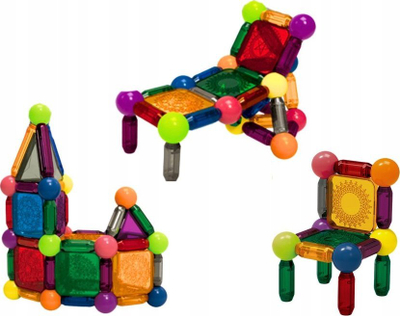 Lodër me kube magnetike LeanToys, 80 copë, me drita LED, shumëngjyrëshe