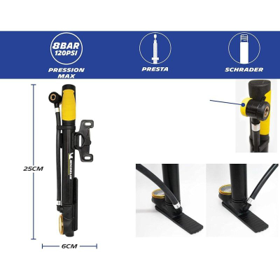 Pompe biçiklete Michelin Mini, alumini, me matës presioni, blu
