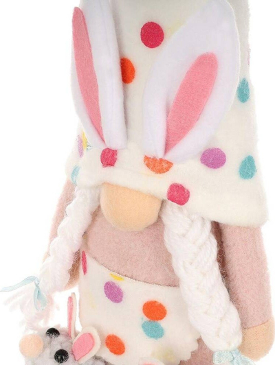 Figurinë për zbukurim Saska Gnome Bunny, 25cm, për pranverë dhe Pashkë, shumëngjyrëshe