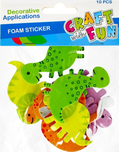 Set ngjitëse dekorative Craft with Fun DINO MIX, EVA shkumë, 10 copë, shumëngjyrëshe
