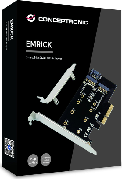 Adapter PCIe Conceptronic EMRICK 2 in 1, M.2 SSD NVMe SATA, PCIe 3.0 X4