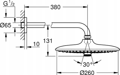 Dush sipër‑kokës Grohe Euphoria 260, 26 cm, 3 mënyra spërkatjeje, krom