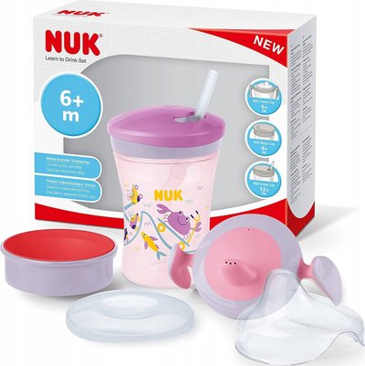 Сет чаша за учење NUK Learn to Drink за деца, без истекување, розова