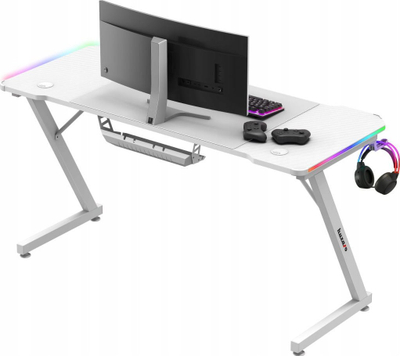 Tavolinë gaming Huzaro Hero 3.3, 140x60cm, RGB, e bardhë