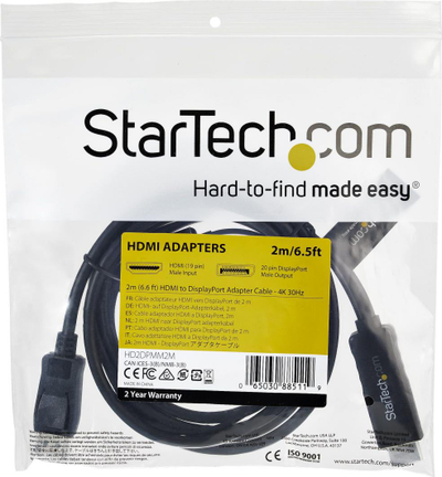 Kabllo StarTech HDMI në DisplayPort, 2m, 4K 30Hz, e zezë