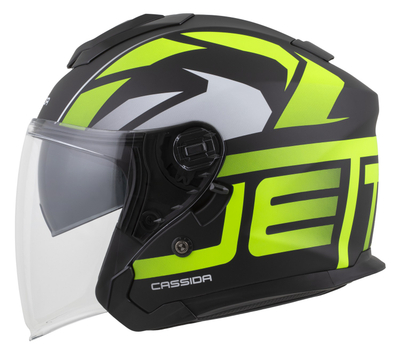 Helmetë moto Cassida Jet Tech 2.0 RoTo, polikarbonat, vizor i gjatë, e zezë mat verdhë fluo e bardhë