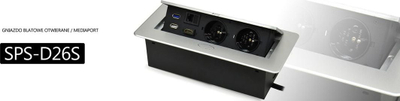 Prizë tavoline Spacetronik ERGOLINE SPS-D26S, 2x230V, USB HDMI LAN, argjendi