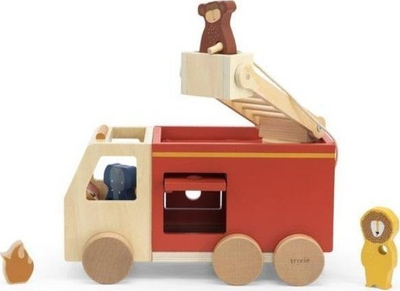 Lodër kamion zjarrfikës Tooky Toy Wooden Fire Truck, druri, me ngjyra