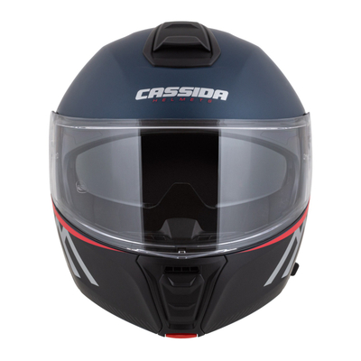 Kaskë moto CASSIDA Modulo 2.1 Compass 2026, flip up, Pinlock ready, blu mat perlë e zezë argjendtë e kuqe