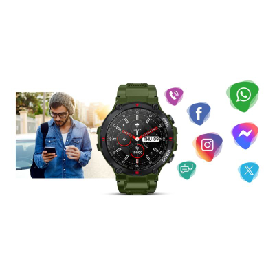 Smartwatch Giewont GW430-3, ekran me ngjyra, i papërshkueshëm nga uji, jeshil