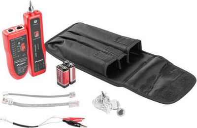 Тестер за кабли Lanberg NT-0501, RJ-45 RJ-11 RJ-12 коаксијален, со торба за носење, црвен