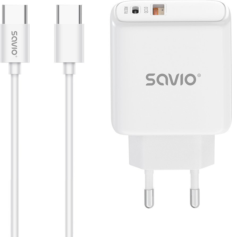 Adaptor karikues Savio LA-10, 30W, Quick Charge PD 3.0, i bardhë