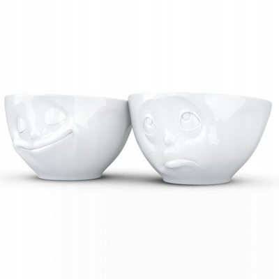 Set tasa porcelani FIFTYEIGHT PRODUCTS TASSEN Medium No. 3, 6.5 oz, me dizajn Tasty dhe Snoozy, të bardhë