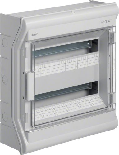 Panoshe modulare Hager Vector II VE218L, 2x18 module, montim sipërfaqësor, gri