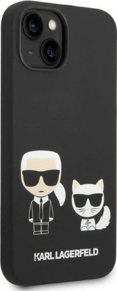 Kapak telefoni Karl Lagerfeld Karl and Choupette, MagSafe, silikon, për iPhone 14, i zi