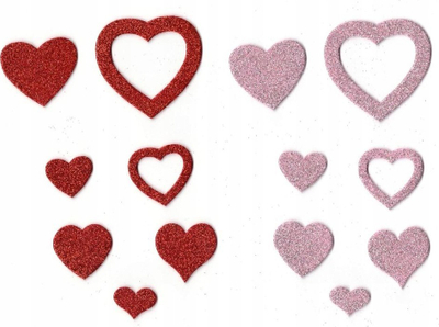 Set dekorativ zemra me shkëlqim Galeria Hobby Glitter Hearts, 88 copa, të kuqe edhe rozë