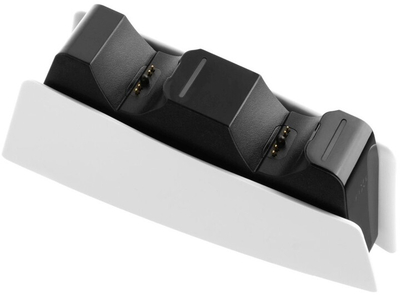Станица за полнење FIXED за два контролери DualSense PlayStation 5, црно-бела