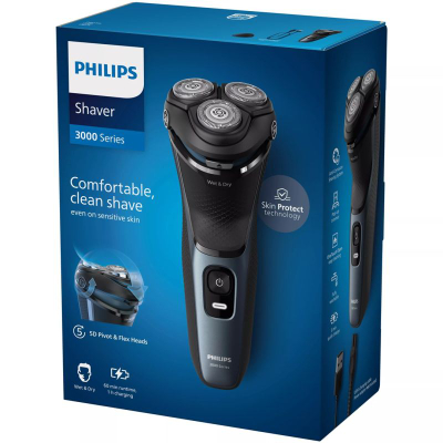 Rroje elektrike Philips Series 3000 S3144, Wet &amp; Dry, me trimmer, i zi