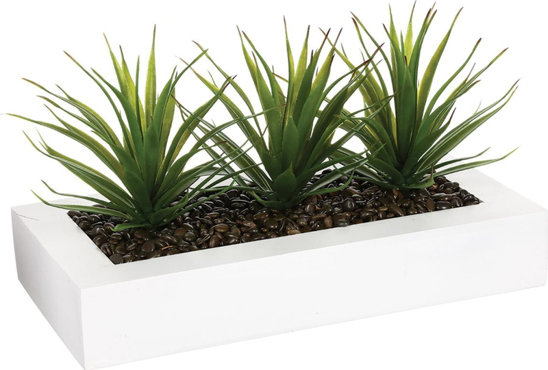Vazo dekorative me bimë artificiale Aloe Vera, 3 fidane, 31x16x17 cm, jeshile