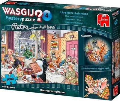 Puzzle Wasgij Retro Mystery 4 Live Entertainment, 1000 copa, për të rritur, shumëngjyrësh