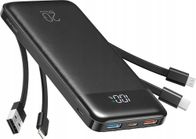 Power bank Charmast W1148, 10000mAh, PD 20W, me kabllo të integruara, i zi