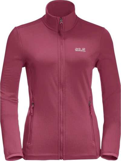 Bluzë fleece për goca Jack Wolfskin Peak Grid, jakë e lartë, material që shtrihet, e kuqe sangria