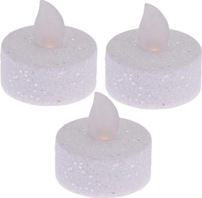 Set qirinj LED dekorativë, Tea Light, 3 copë, me shkëlqim glitter, të bardhë