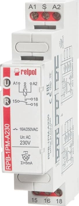 Rele bistabile me memorie Relpol RPB-1PM-A230, 1P 16A, 230V AC