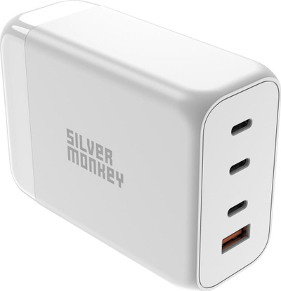 Karikues GaN Silver Monkey 200W, 3x USB C PD, USB A QC 3.0, i bardhë