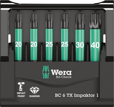 Set bite TORX Wera Bit-Check 6 TX Impaktor 1, 6 copë, T20