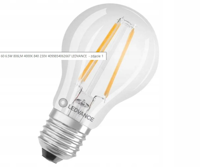 Llambë LED V-TAC PERFORMANCE A60, 6.5W 806lm, E27 4000K, xham transparent