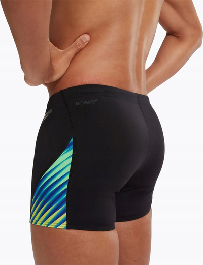 Rroba noti për burra Speedo Allover Digital V Cut Aquashort, Endurance+, të zeza me blu