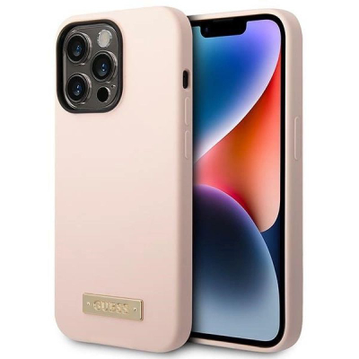 Mbulesë telefoni Guess për iPhone 14 Pro 6.1", njëngjyrëshe, rozë e hapur