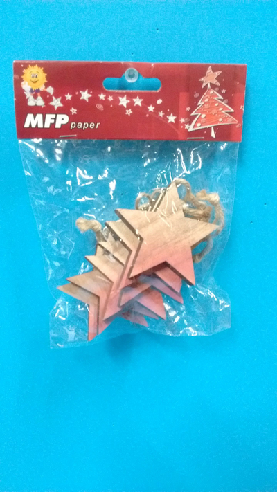 Set zbukurimi druri MFP Wooden Stars HW-52981A, 6 copë, 6 cm, ngjyrë natyrale