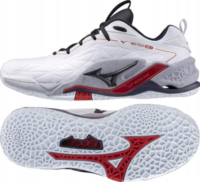 Atlete indoor Mizuno Wave Stealth Neo 2 X1GA2400, teknologji Wave, shollë antirrëshqitje, të bardha
