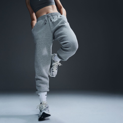 Trenërka Nike Phoenix Mid Rise Fleece për goca, me bel mes, ngjyrë Dark Grey Heather